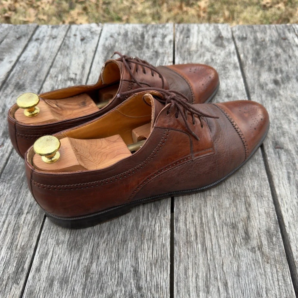 Paolo De Marco Mens Brown Leather Brogue Cap Toe Derby Dress Shoes Size 11 Spain - Picture 6 of 11